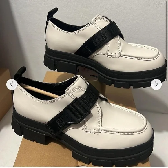 NWOB Ugg Ashton Shoe combat lug sole leather white with black loafers size 8.5 - Picture 7 of 9